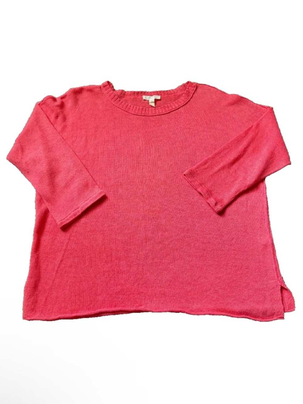 EILEEN FISHER 100% Organic Linen Lightweight Knit Scoop Neck Sweater MEDIUM